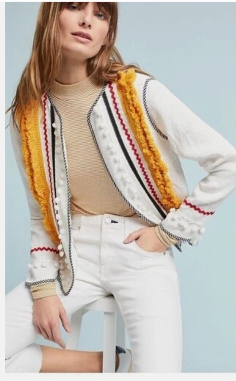 Anthropologie English Factory Selina Pom Jacket size  Small NWT White